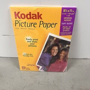 Kodak Picture Inkjet Printer Paper 25 Sheets 8.5 X 11 Soft Gloss - Sealed‎